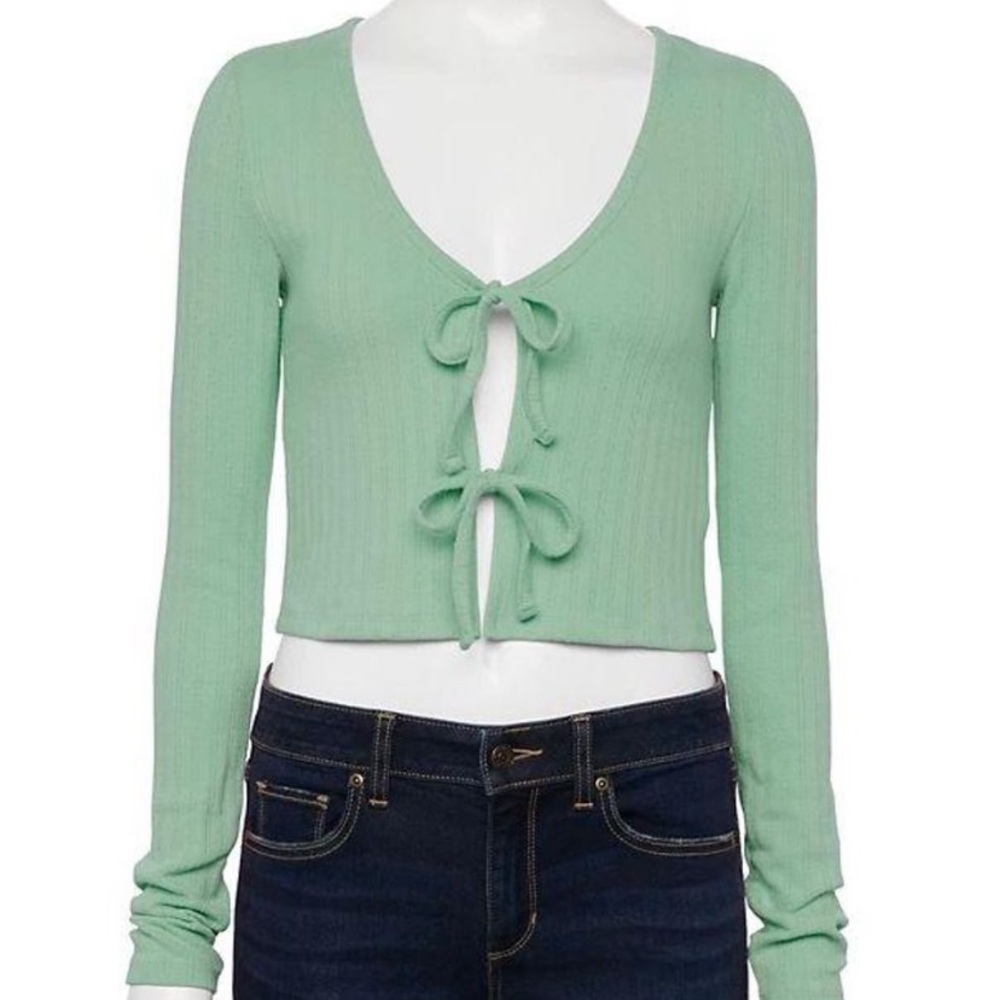 Front Tie Long Sleeve Cardigan